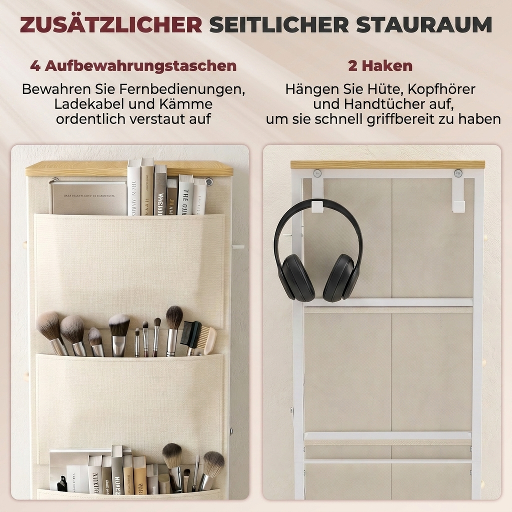 Guļamistabas kumode ar 8 auduma atvilktnēm, tērauda rāmis, bēša, 80 x 30 x 94,5 cm - Image 5
