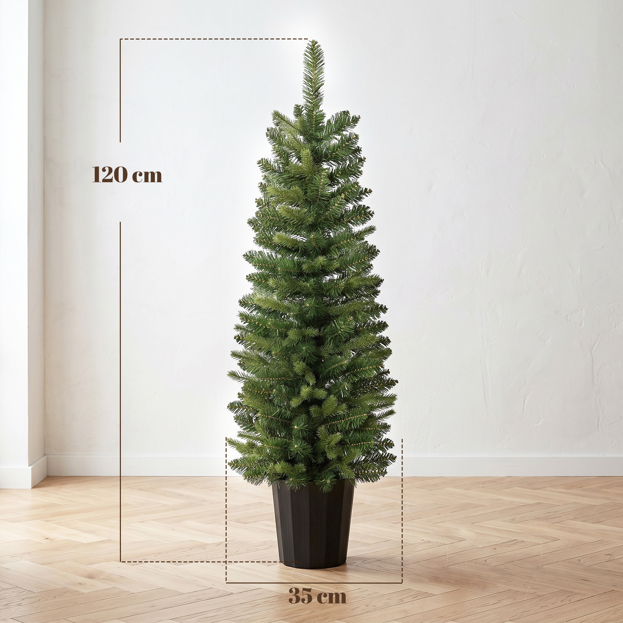 2 dirbtinių kalėdinių eglučių rinkinys, 120 cm, žalias, su vazono pagrindu - Image 3