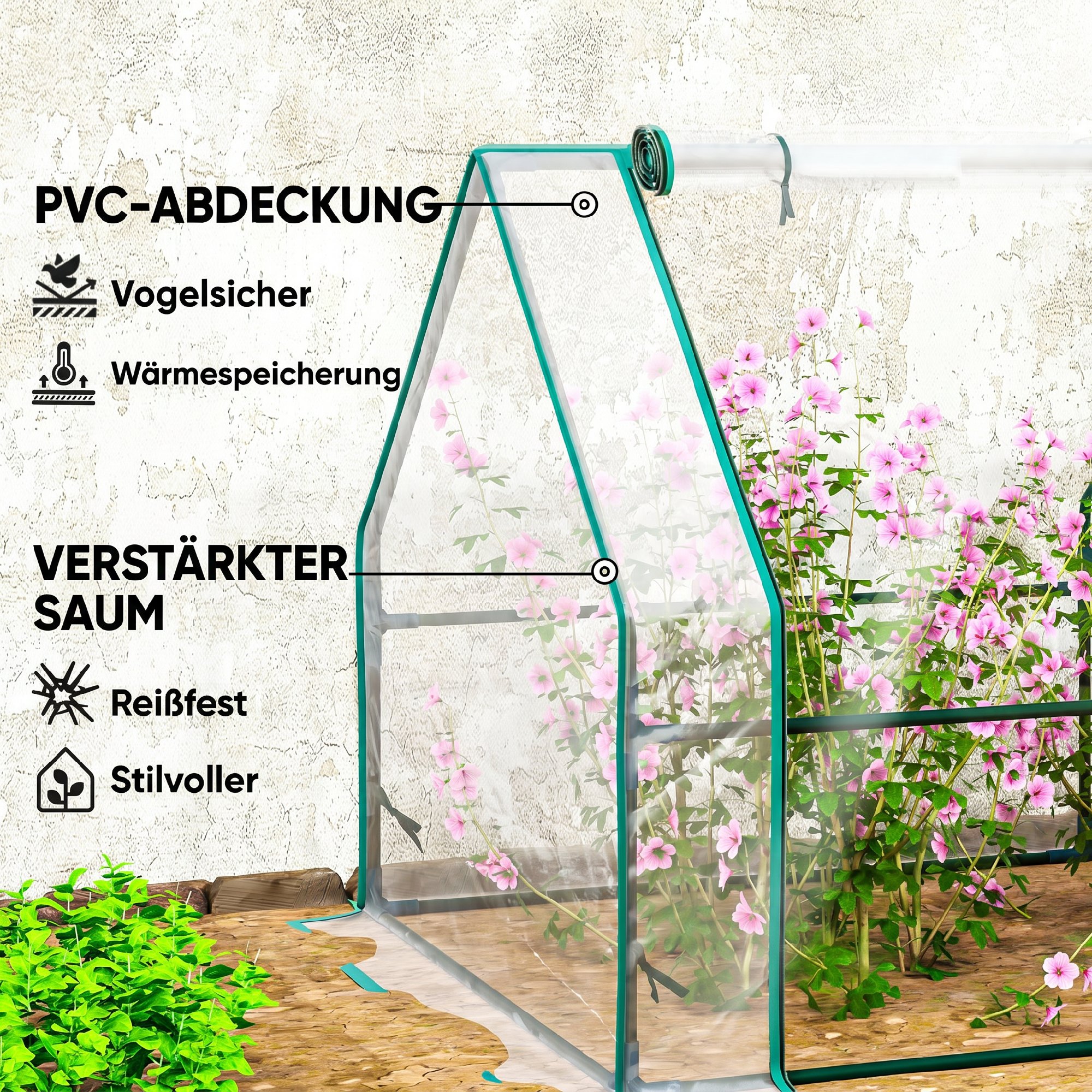 Plėvelinis šiltnamis su užtraukiamomis durelėmis, plienas ir PVC, skaidrus, 360 x 90 x 90 cm - Image 4