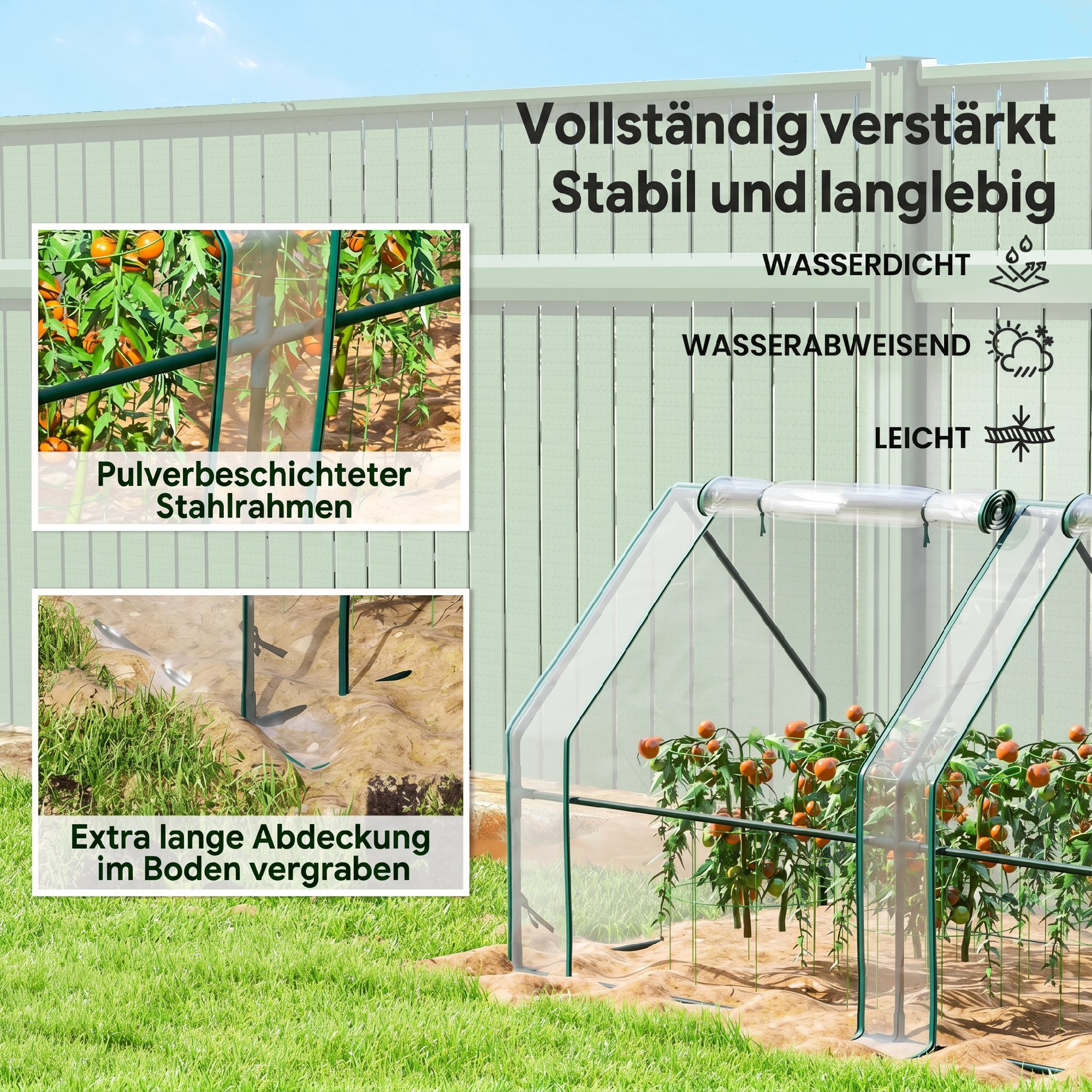 Plėvelinis šiltnamis su užtraukiamomis durelėmis, plienas ir PVC, skaidrus, 360 x 90 x 90 cm - Image 5