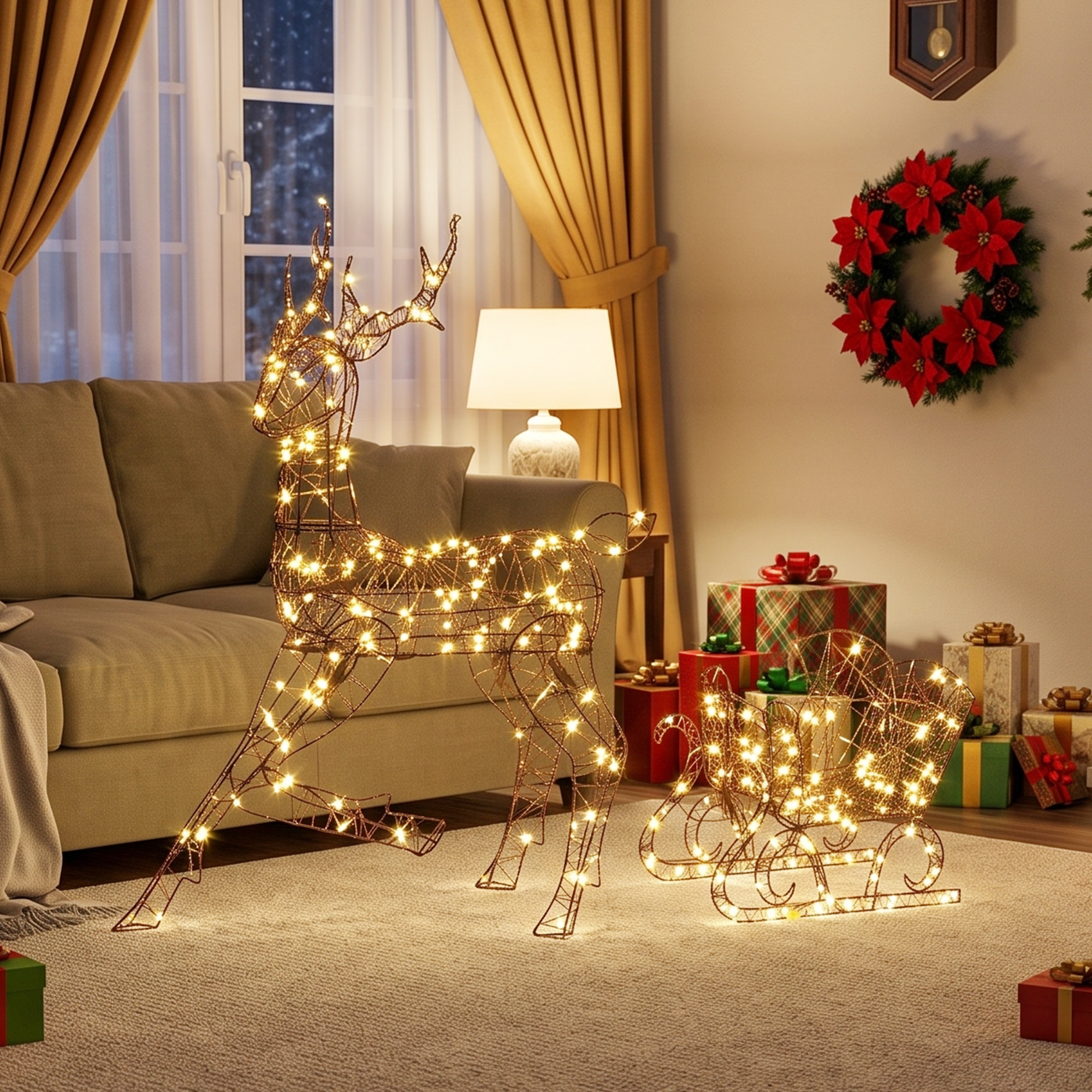 Lauko kalėdinių šviečiančių dekoracijų rinkinys, 2 dalių, rudas, iš poliratano - Image 8