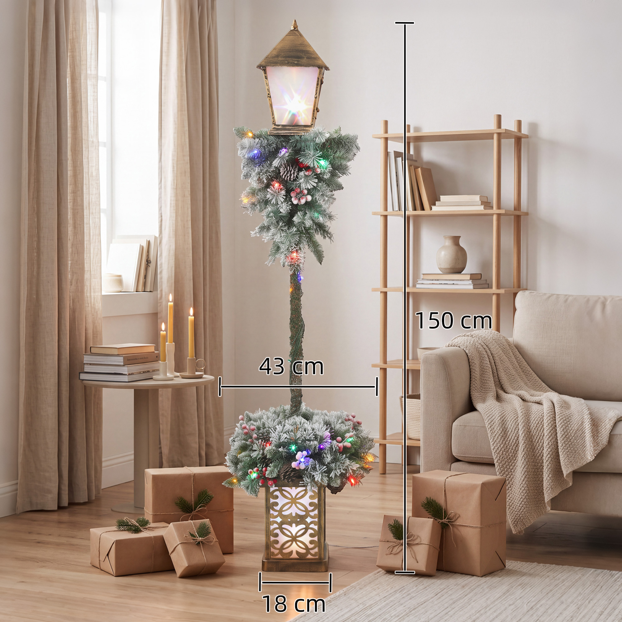 Lauko kalėdinis žibinto stulpas su LED lemputėmis, 43 x 43 x 150 cm, žalias, baltas - Image 3