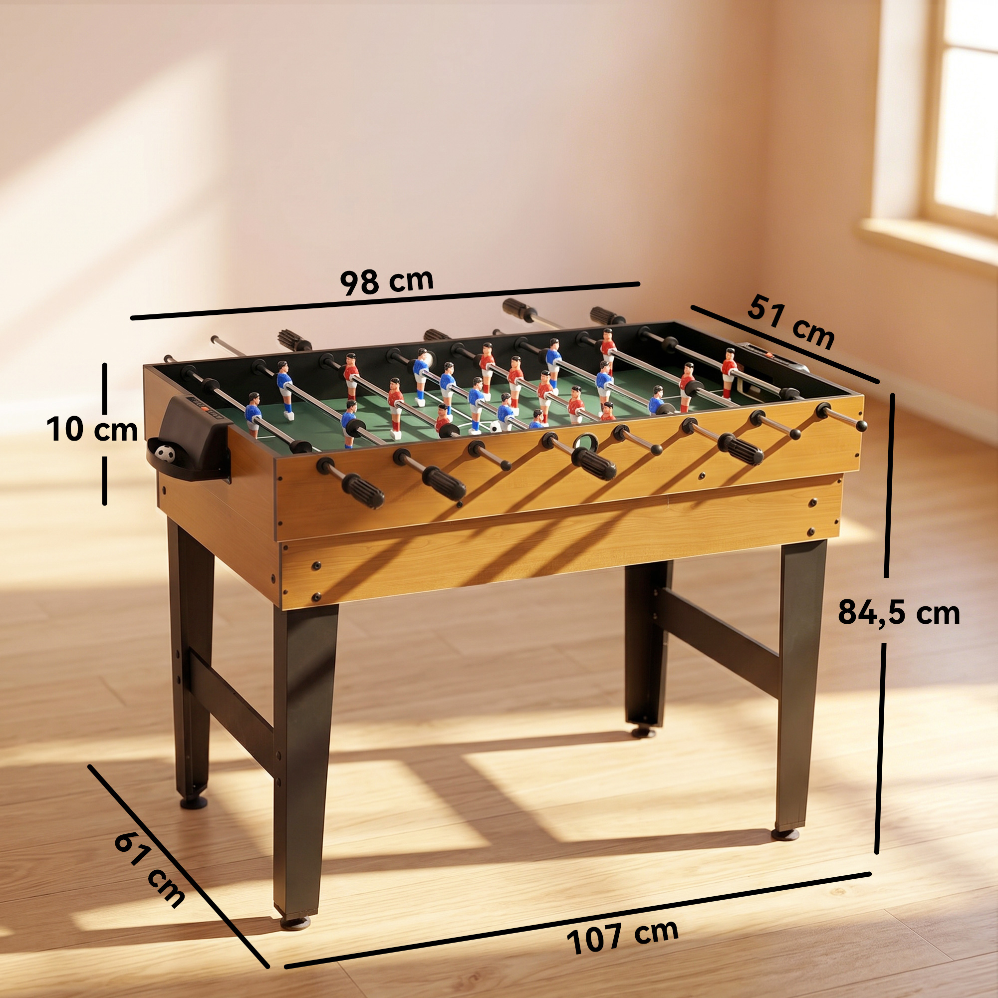 4-in-1 spēļu galds, galda futbols, galda teniss, biljards, galda hokejs, MDF, tērauds, dabīgais koks + melns - Image 3