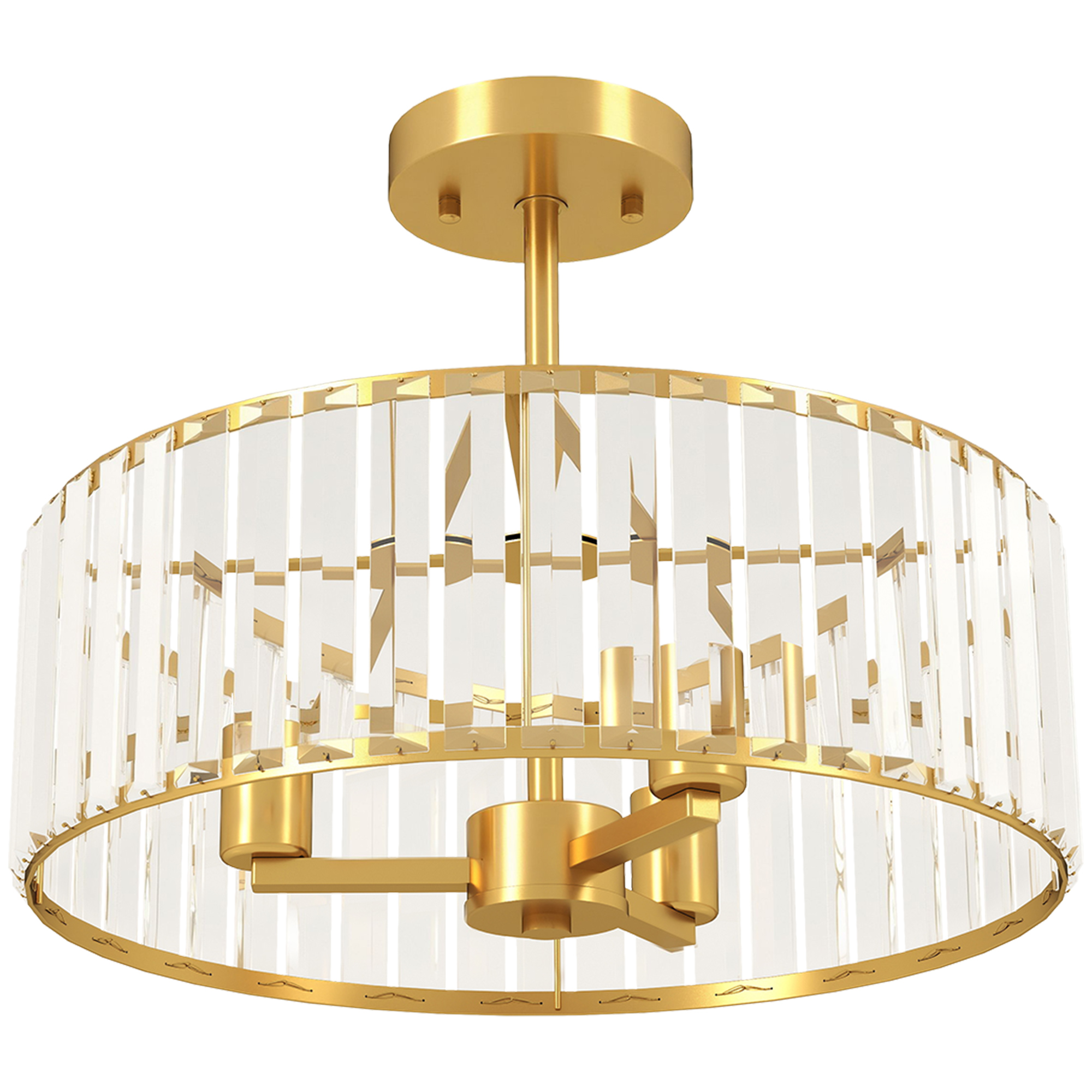 Laelamp, lühtridisainiga, kristallvarjuga, 3 pirni, metall, kuldne