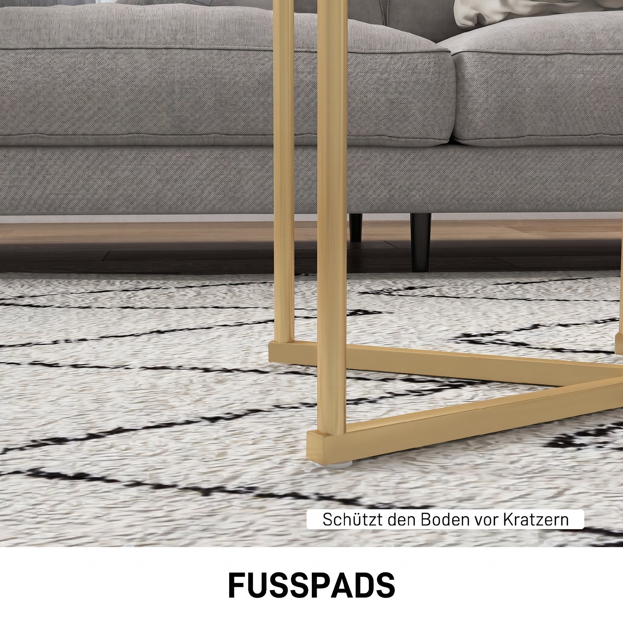 2-osainen sivupöytäsetti, kullanvärinen, MDF ja teräs, valkoinen marmorikuvio - Image 6