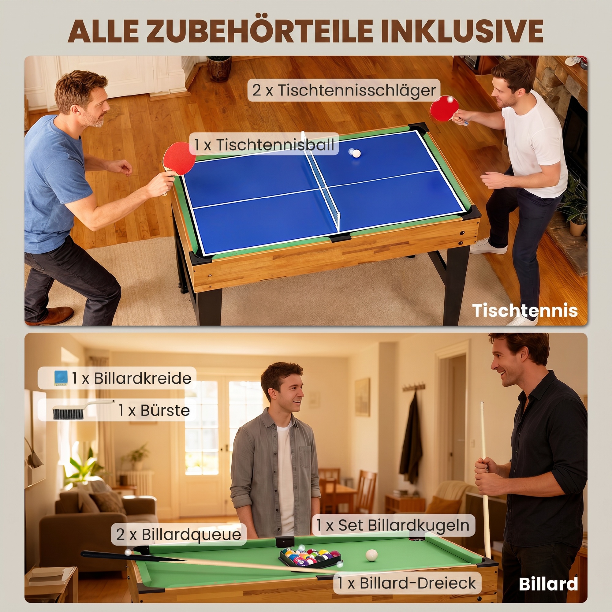 13-in-1 daudzfunkcionāls spēļu galds, galda futbols, šahs, biljards, galda teniss, riekstkoka krāsa - Image 7