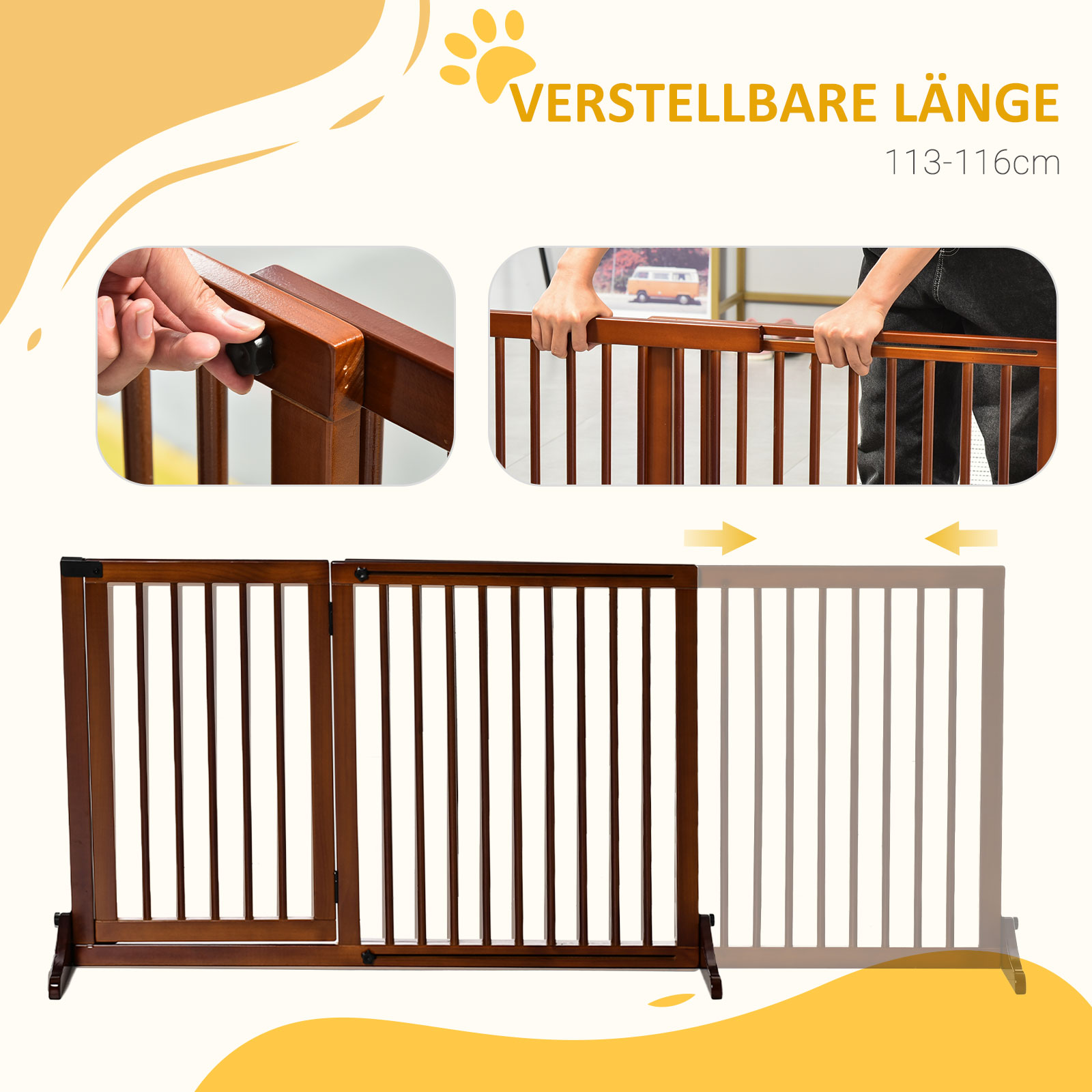 Vapaasti seisova koiran portti ovella, mäntypuu, ruskea, 113-166 x 71 cm - Image 4