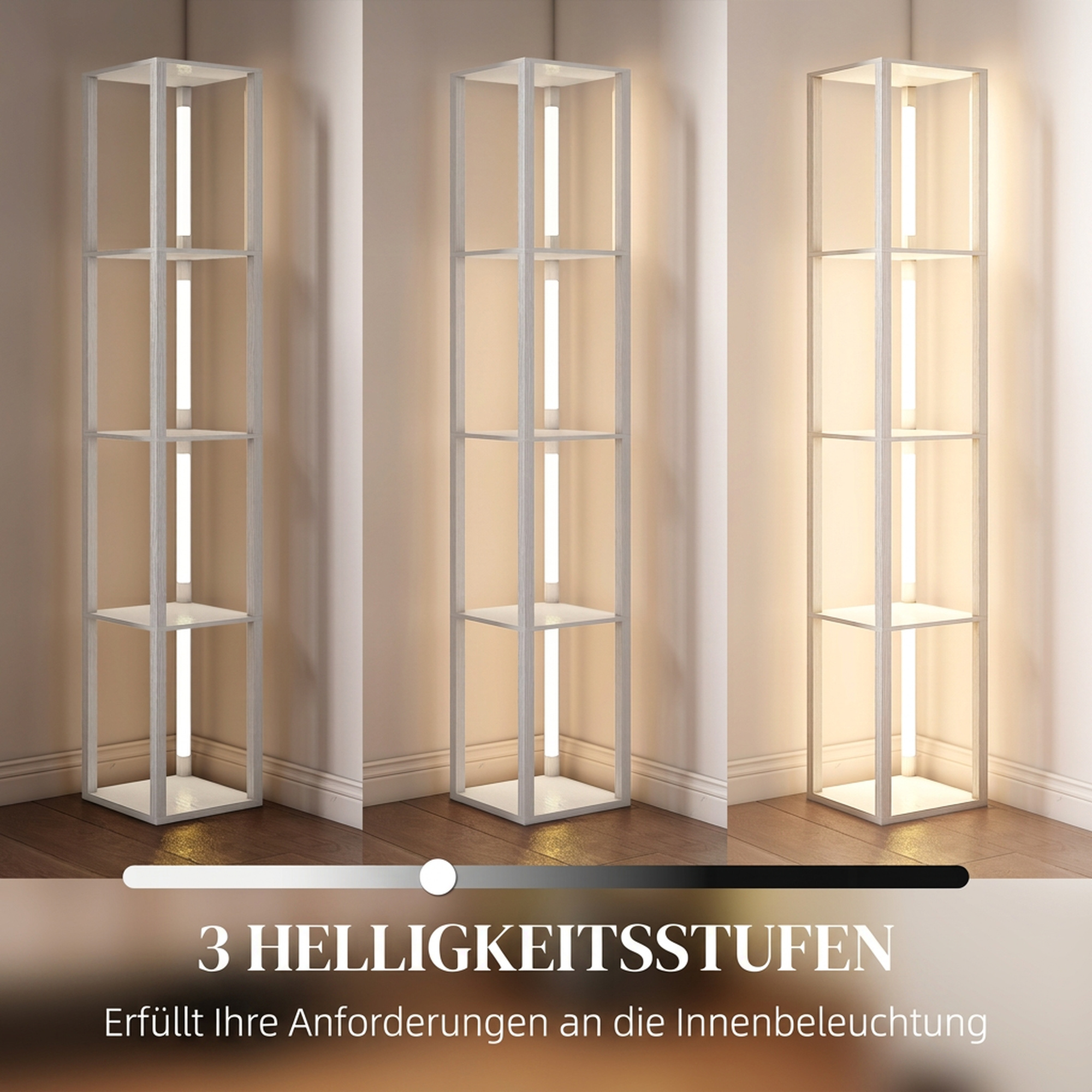 Pastatomas LED šviestuvas su lentynomis, baltas, 29 x 29 x 163 cm - Image 5