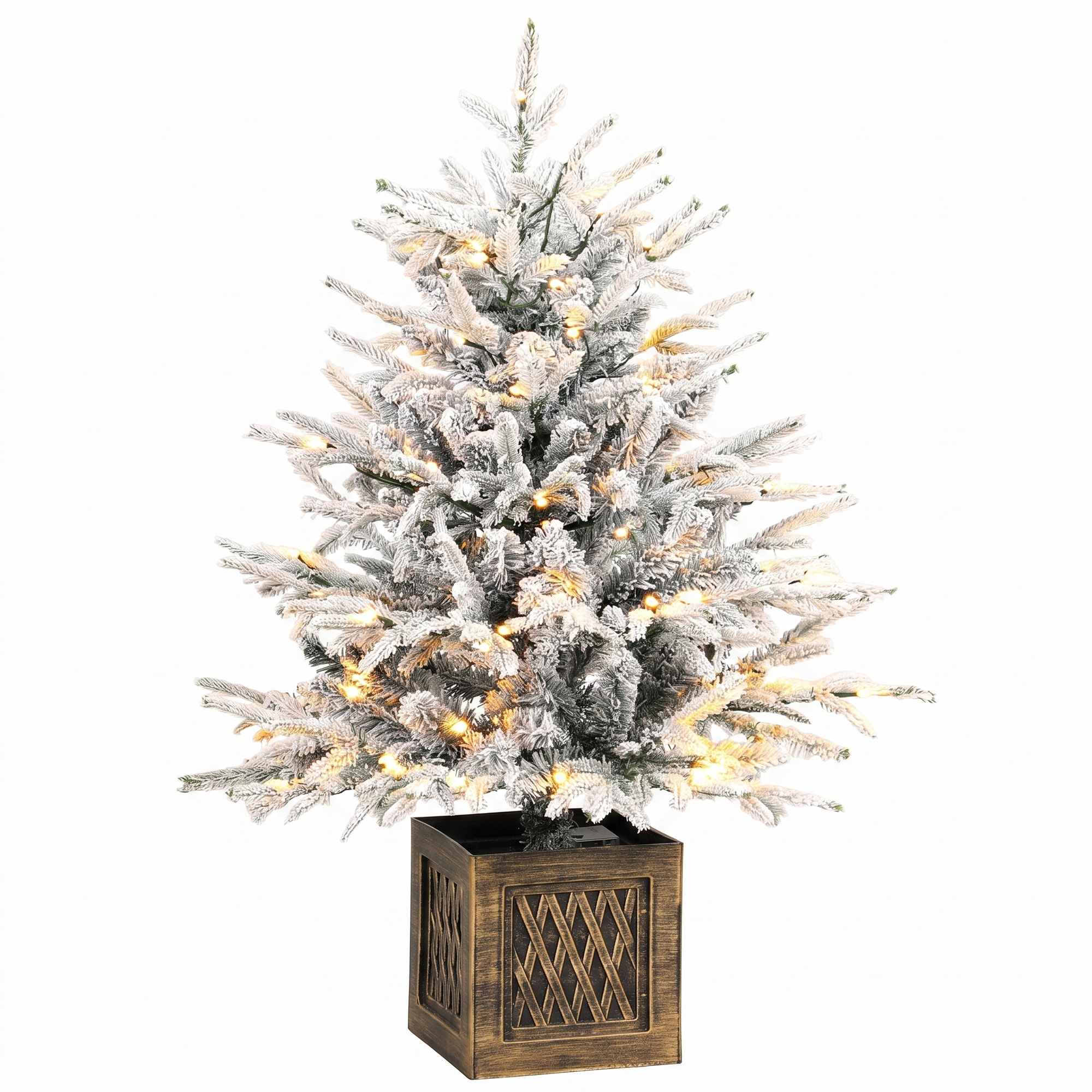Kunstlik lauakuusk LED-tuledega, lumise viimistlusega, 90 cm, roheline/valge