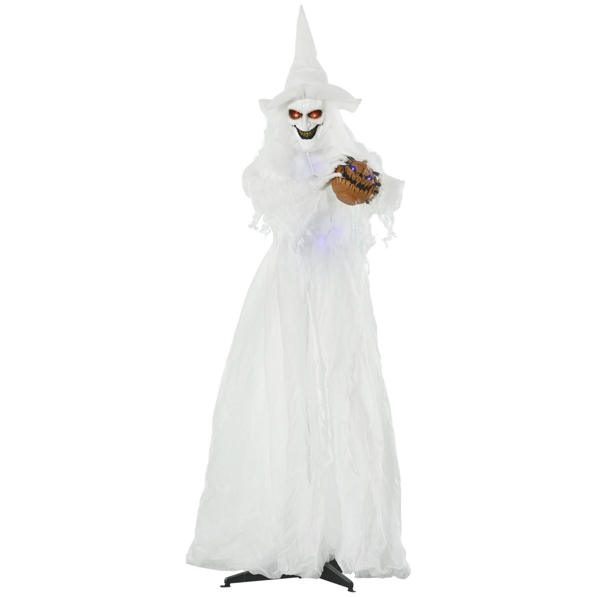 Halloweeni dekoratsioonifiguur nõid kõrvitsaga, valge, 47 x 64 x 189 cm