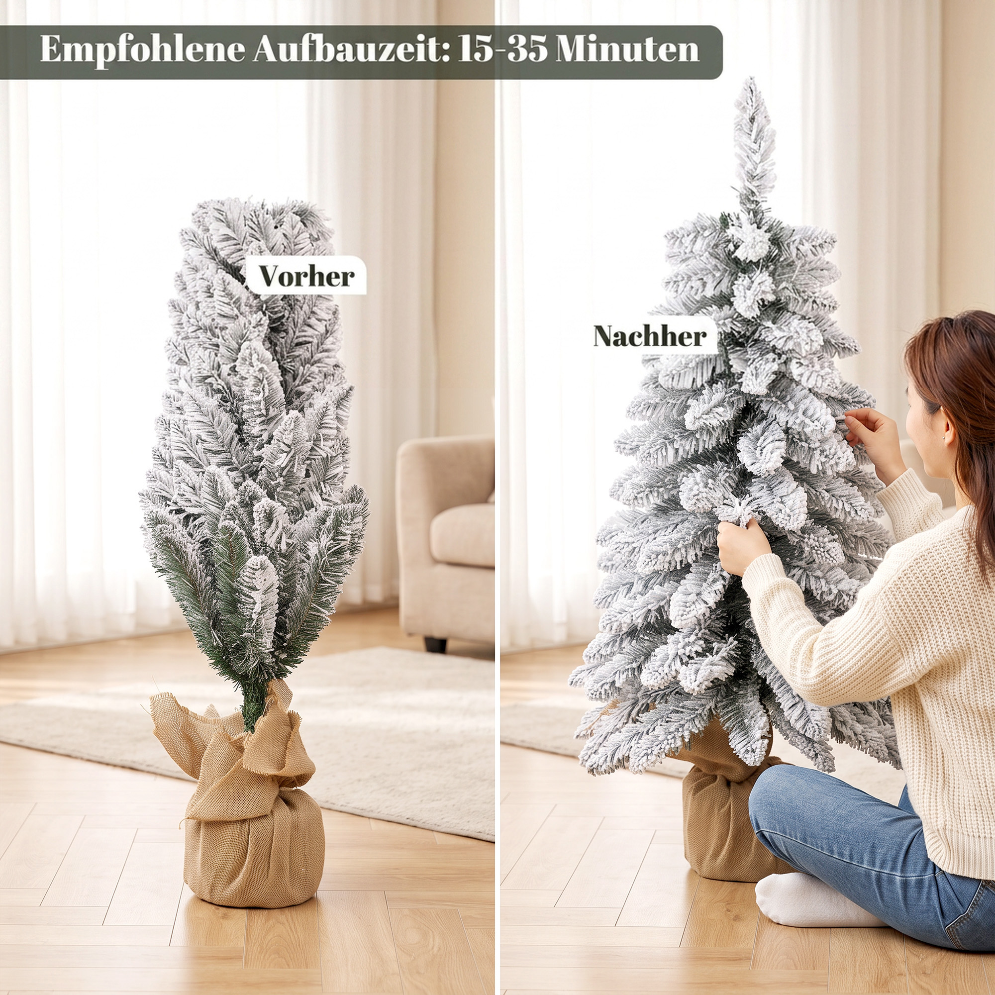 Dirbtinė Kalėdų eglutė, balta, 90 cm, siaura pieštuko forma, Ø46 cm - Image 7