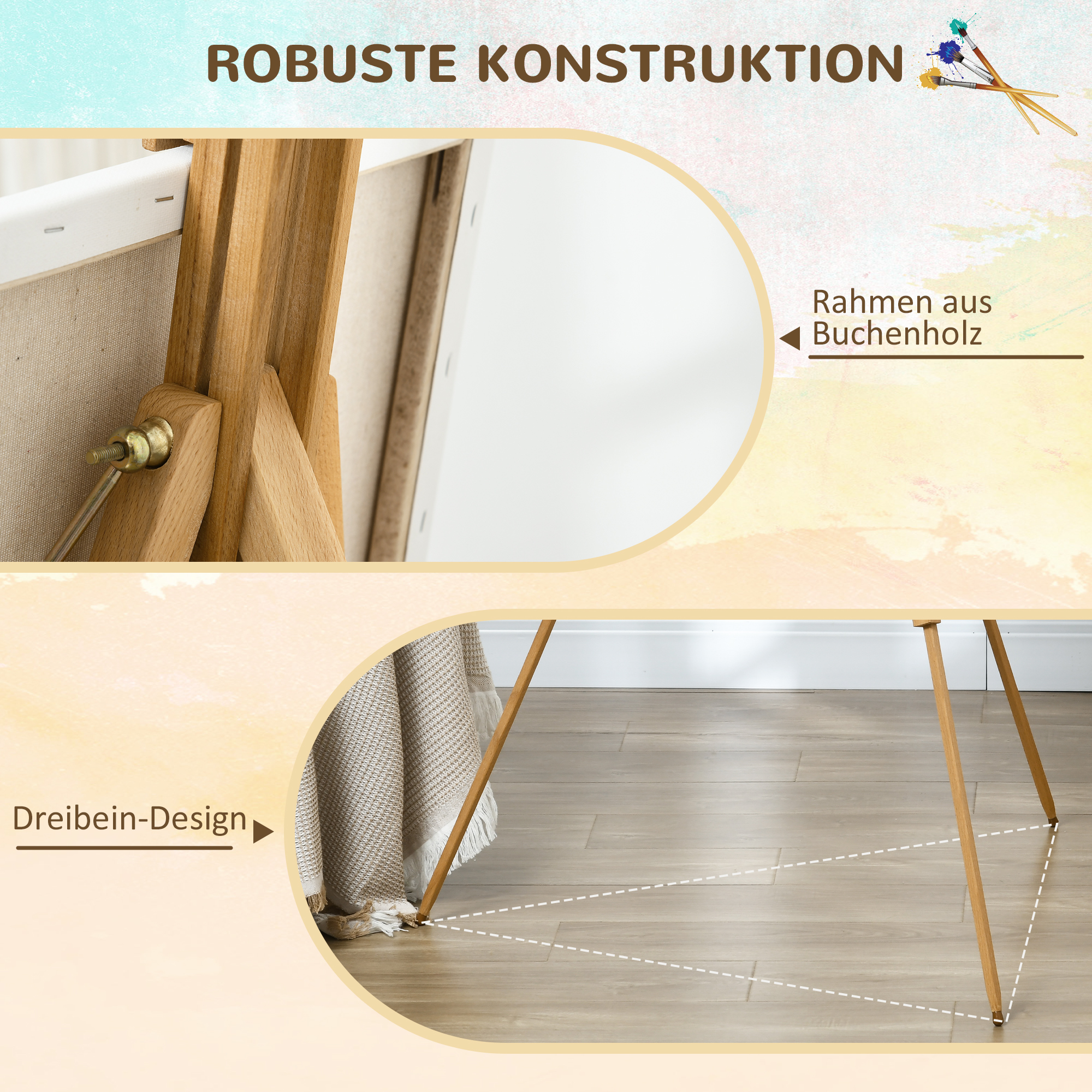Salokāms molberts ar regulējamu augstumu, dabīga dižskābarža koksne, audekliem līdz 107 cm - Image 5