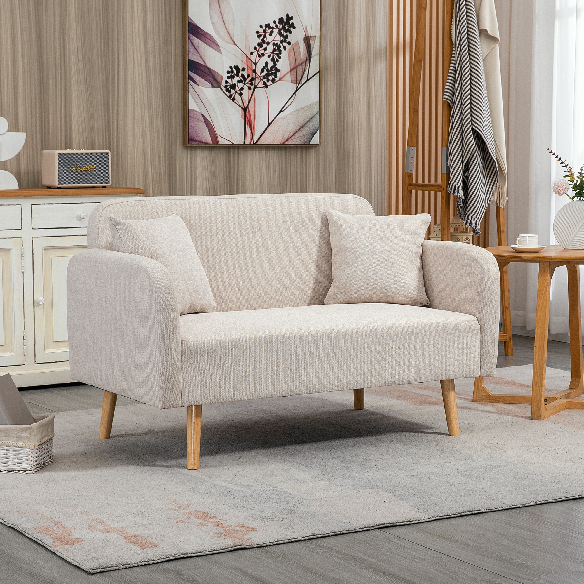 2-istuttava sohva 2 tyynyllä, puiset jalat, kermanvärinen, 130 x 70 x 80 cm - Image 2