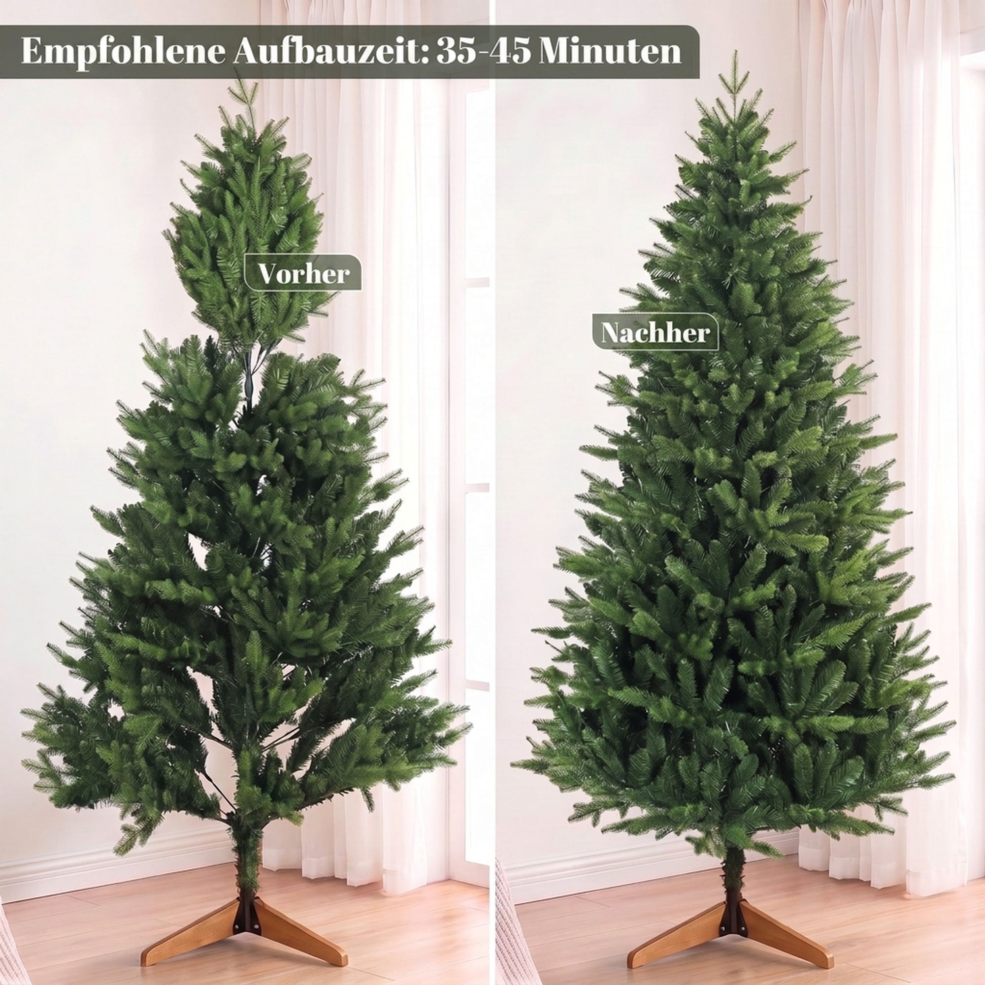 Mākslīgā Ziemassvētku egle ar priedes koka statīvu, zaļa, 180 cm, Ø115 cm - Image 7