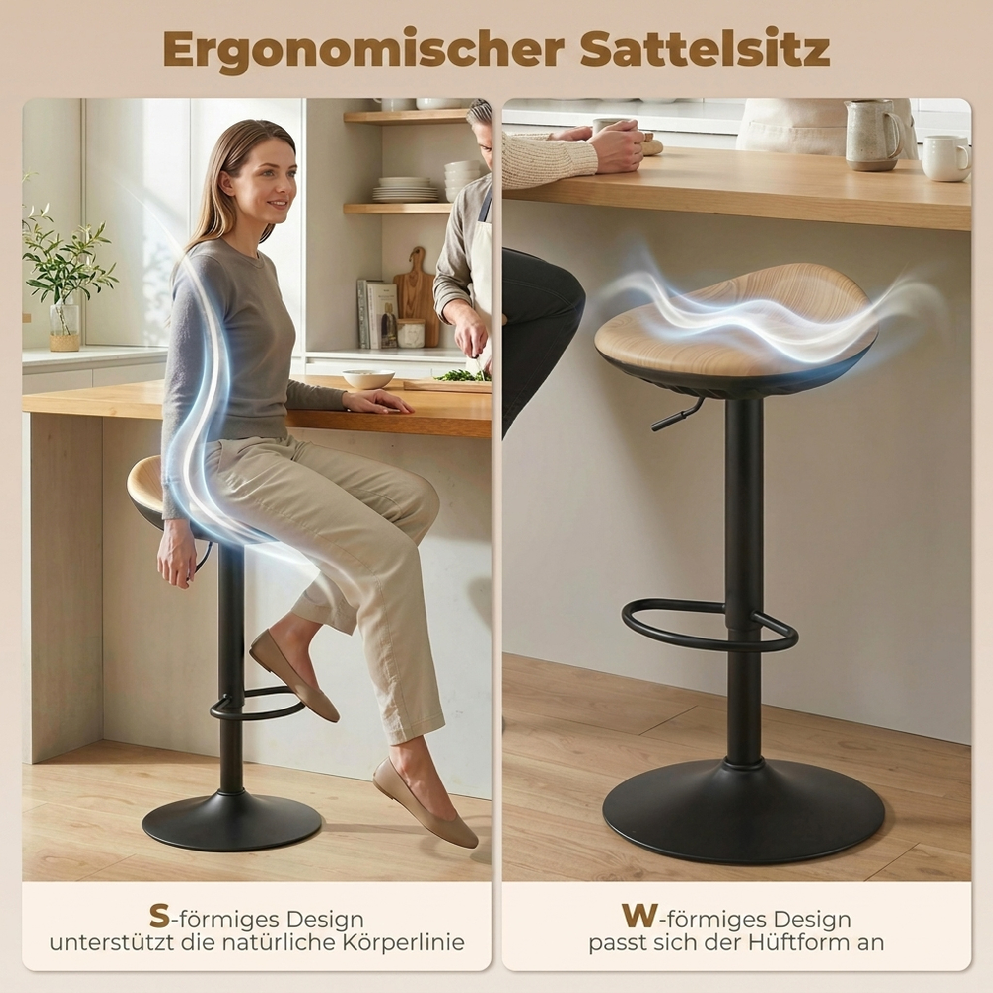 Reguliuojamo aukščio baro kėdės, 2 vnt., pasukamos, ąžuolo ir juodos spalvos, 59-80 cm - Image 4