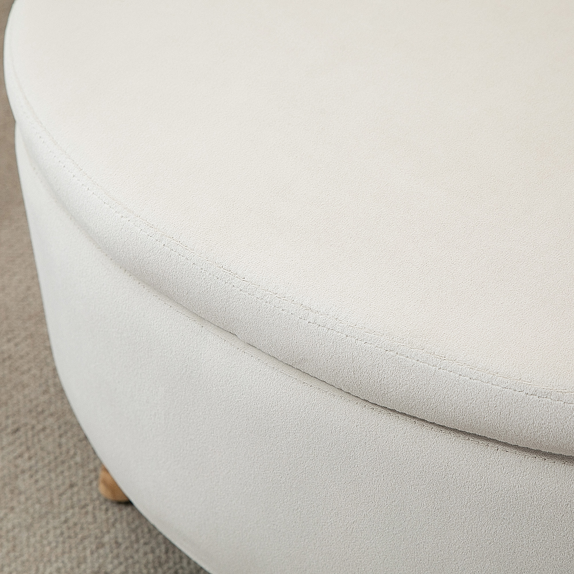 Säilytyslaatikollinen istuinpenkki, ovaali muoto, samettimainen pinta, beige, 71 x 51,5 x 42 cm - Image 9