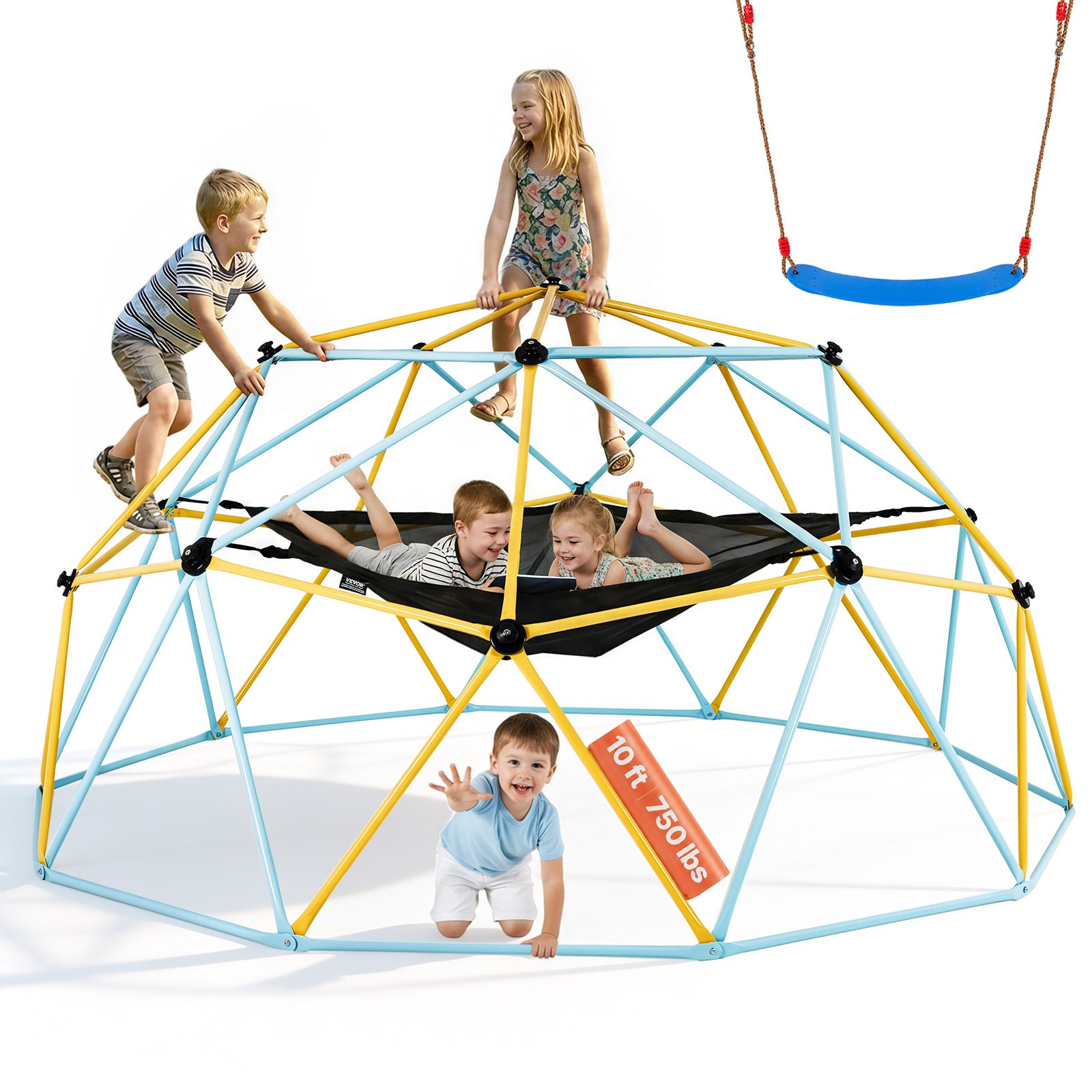 Laipiojimo kupolas, 10 pėdų geometrinis kupolo laipioklis su hamaku ir sūpynėmis - Image 2