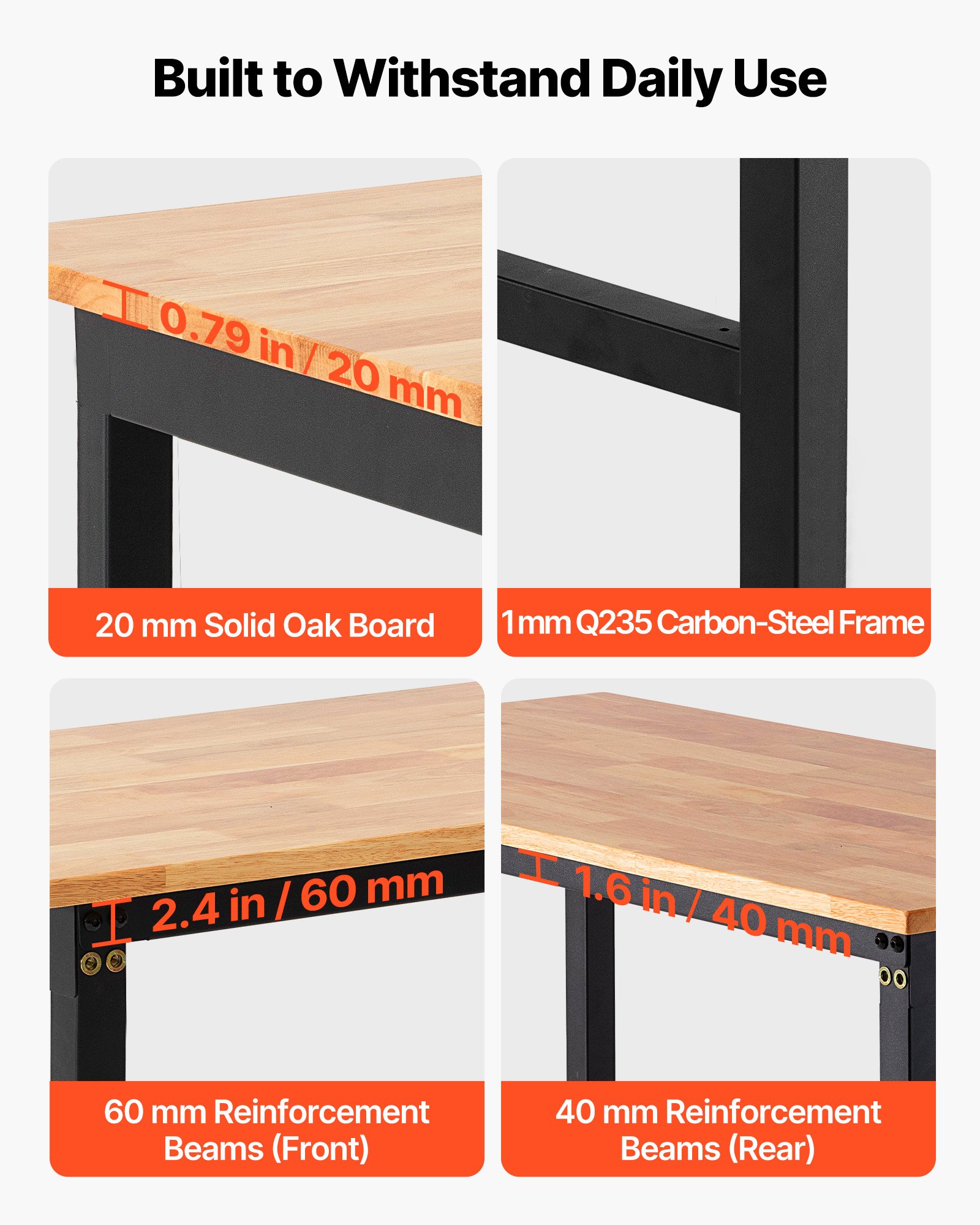 Regulējams darba galds, 680 kg nestspēja, 122 x 60 cm ozolkoka virsma - Image 4