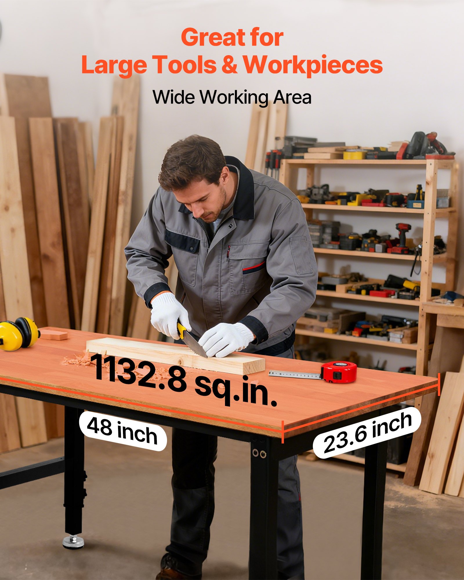 Regulējams darba galds, 680 kg nestspēja, 122 x 60 cm ozolkoka virsma - Image 7