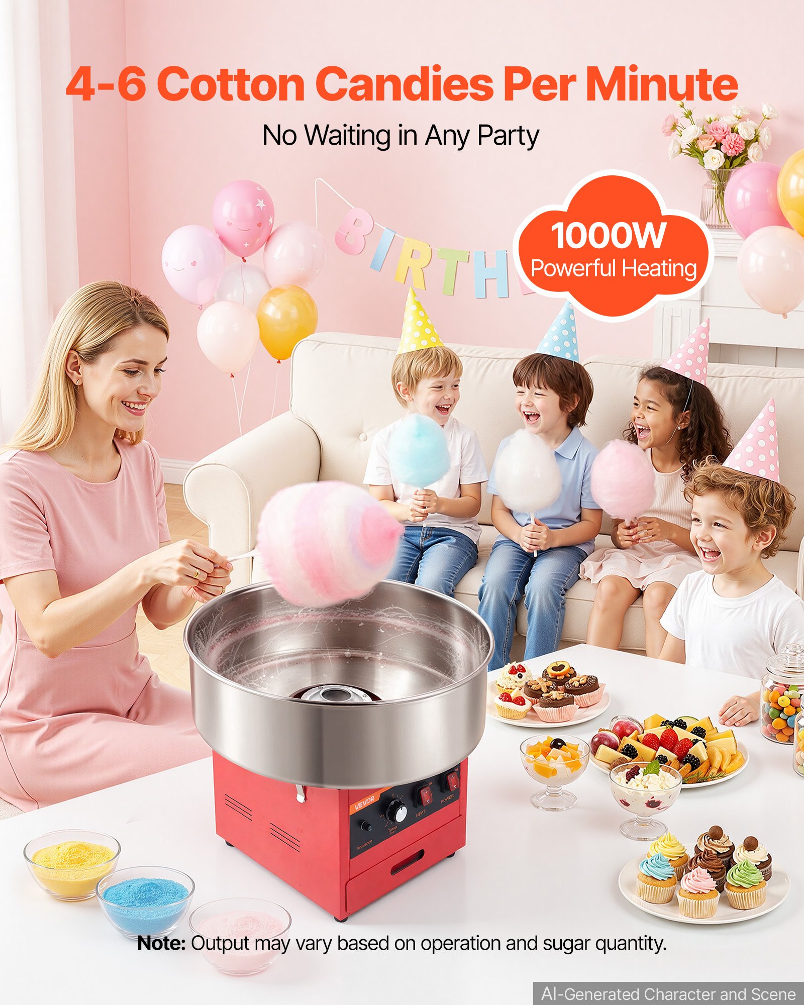 Cukurvates aparāts, 1000 W, sarkans, ar 52 cm nerūsējošā tērauda bļodu - Image 3