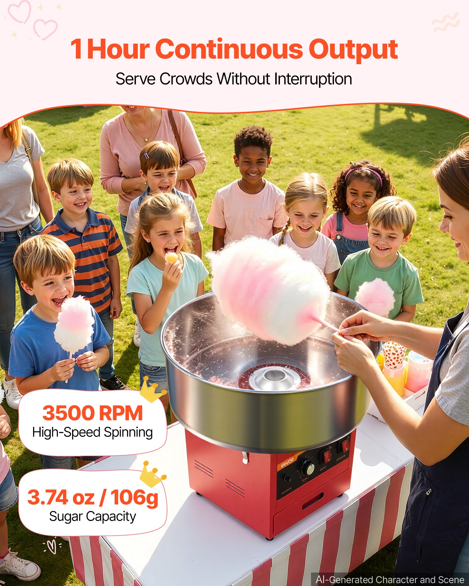 Cukurvates aparāts, 1000 W, sarkans, ar 52 cm nerūsējošā tērauda bļodu - Image 4