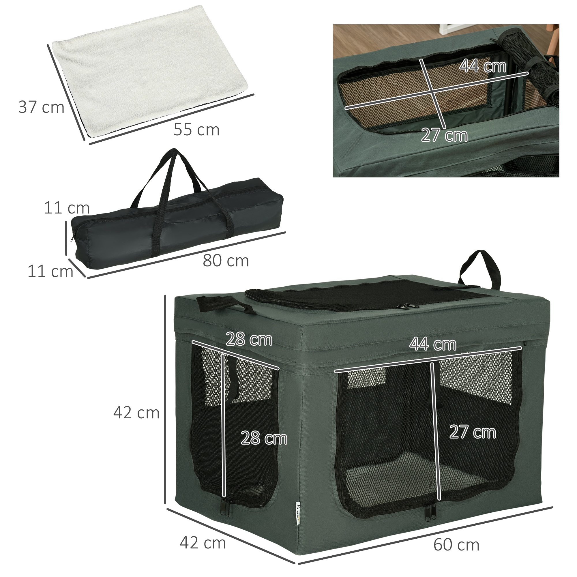 Salokāma dzīvnieku transportēšanas kaste, pelēka, 60 x 42 x 42 cm, kaķiem un suņiem līdz 4 kg - Image 3