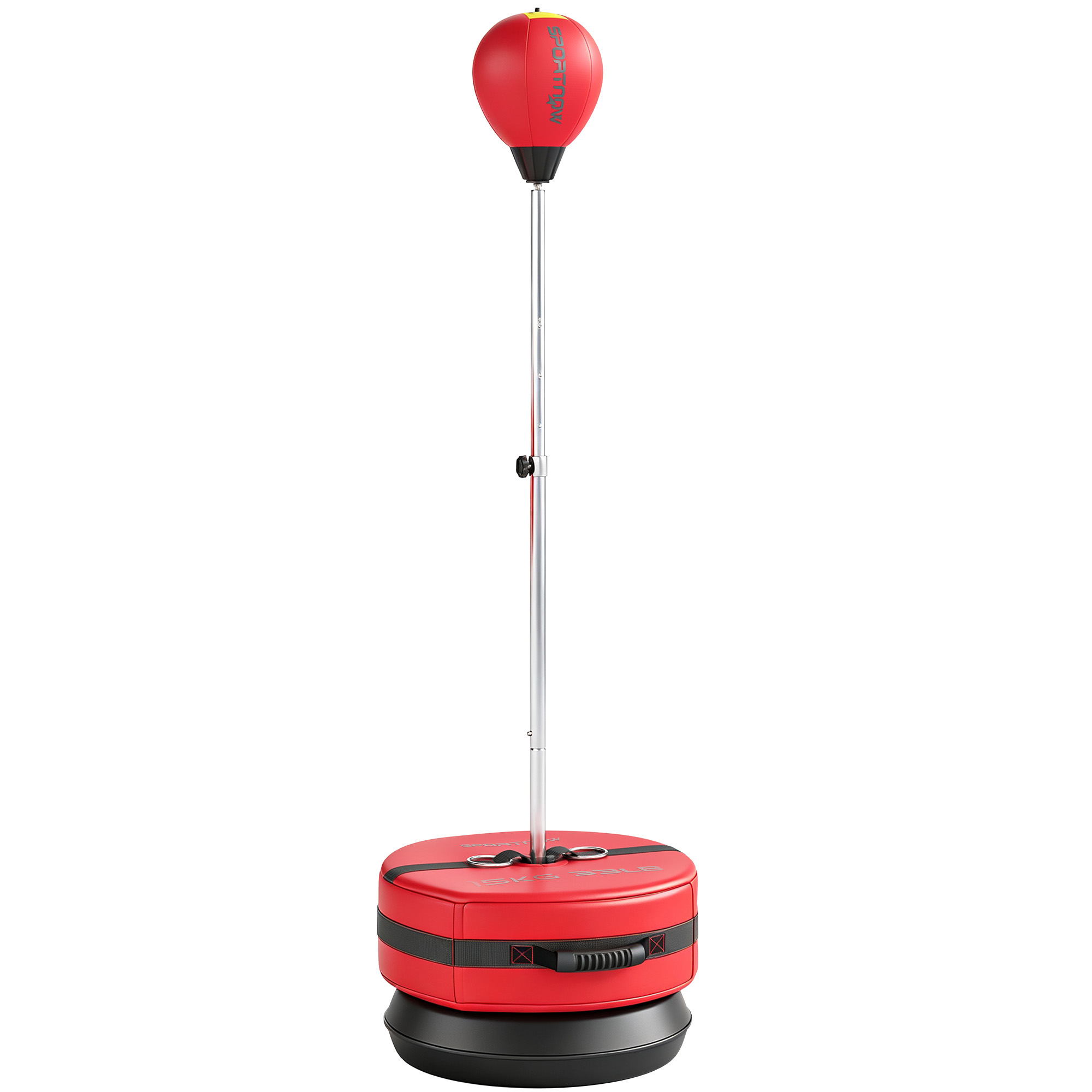 Vabalt seisev poksipalli komplekt kinnaste ja pumbaga, punane/must, 125-145 cm