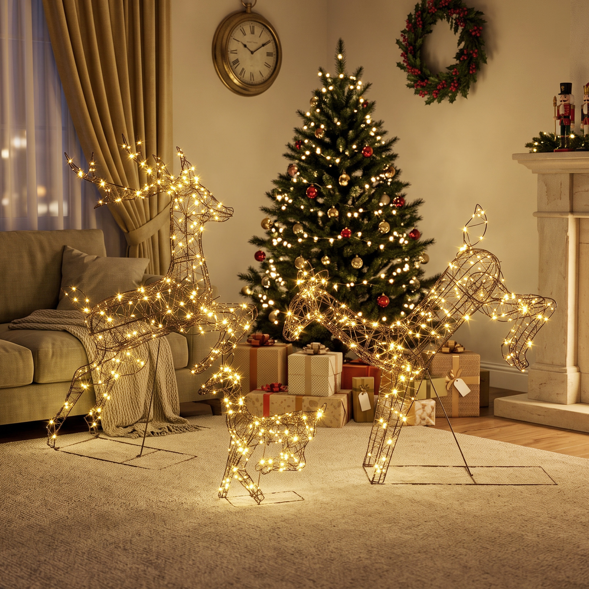 3 dalių šviečiančių kalėdinių elnių dekoracijų rinkinys, rudas, 200 LED - Image 8