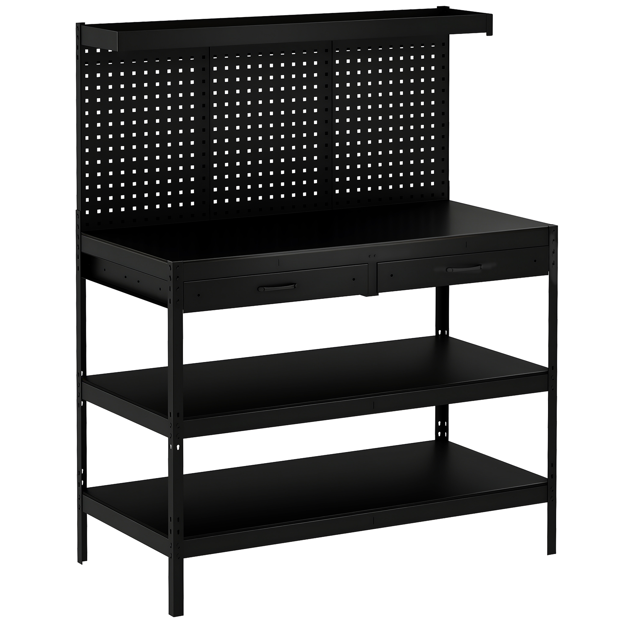 Töölauaga töölaud reguleeritavate riiulitega, must, 122 x 61 x 156 cm