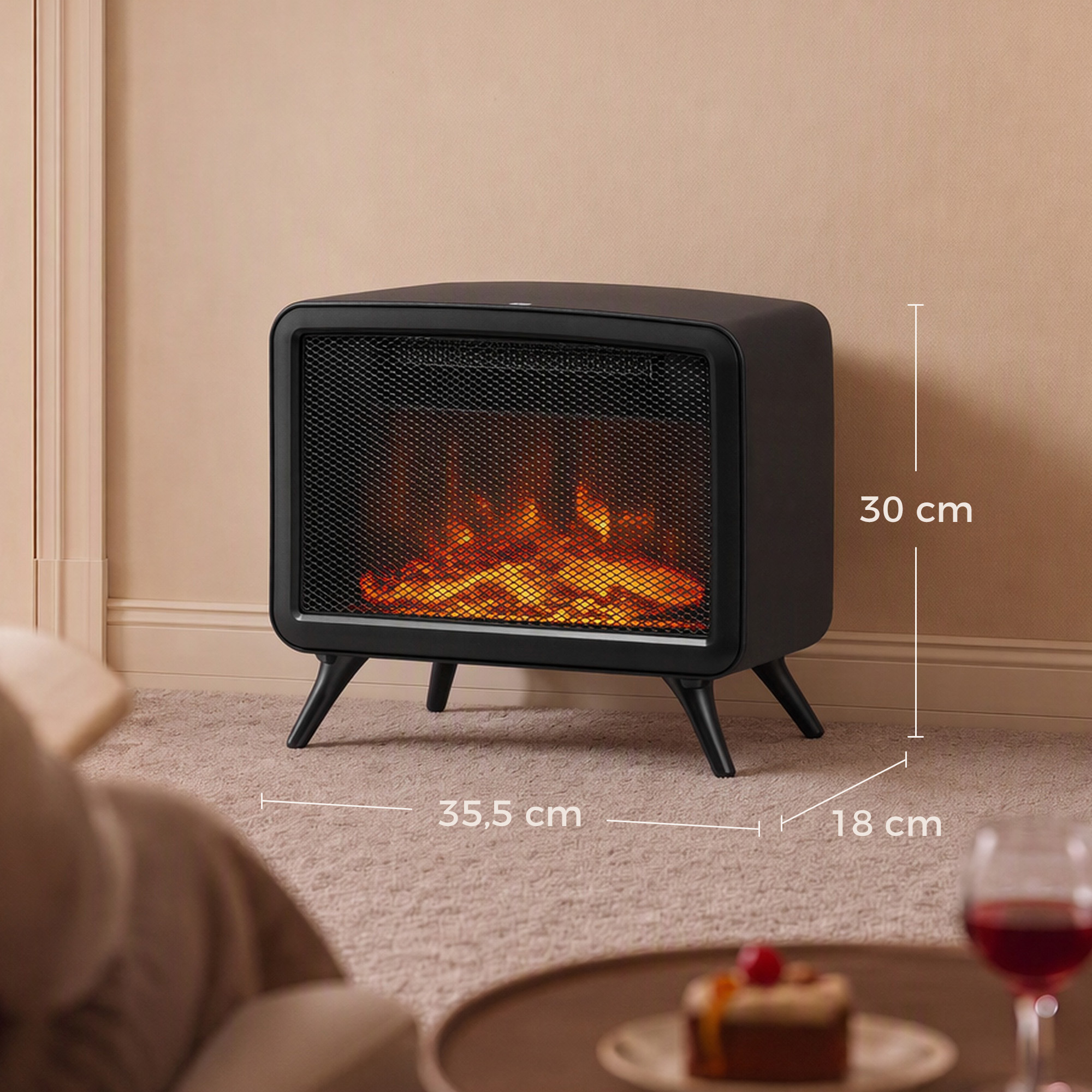 Elektriskais kamīna sildītājs ar noņemamu pamatni, melns, 800/1600 W, 35,5 x 18 x 30 cm - Image 3