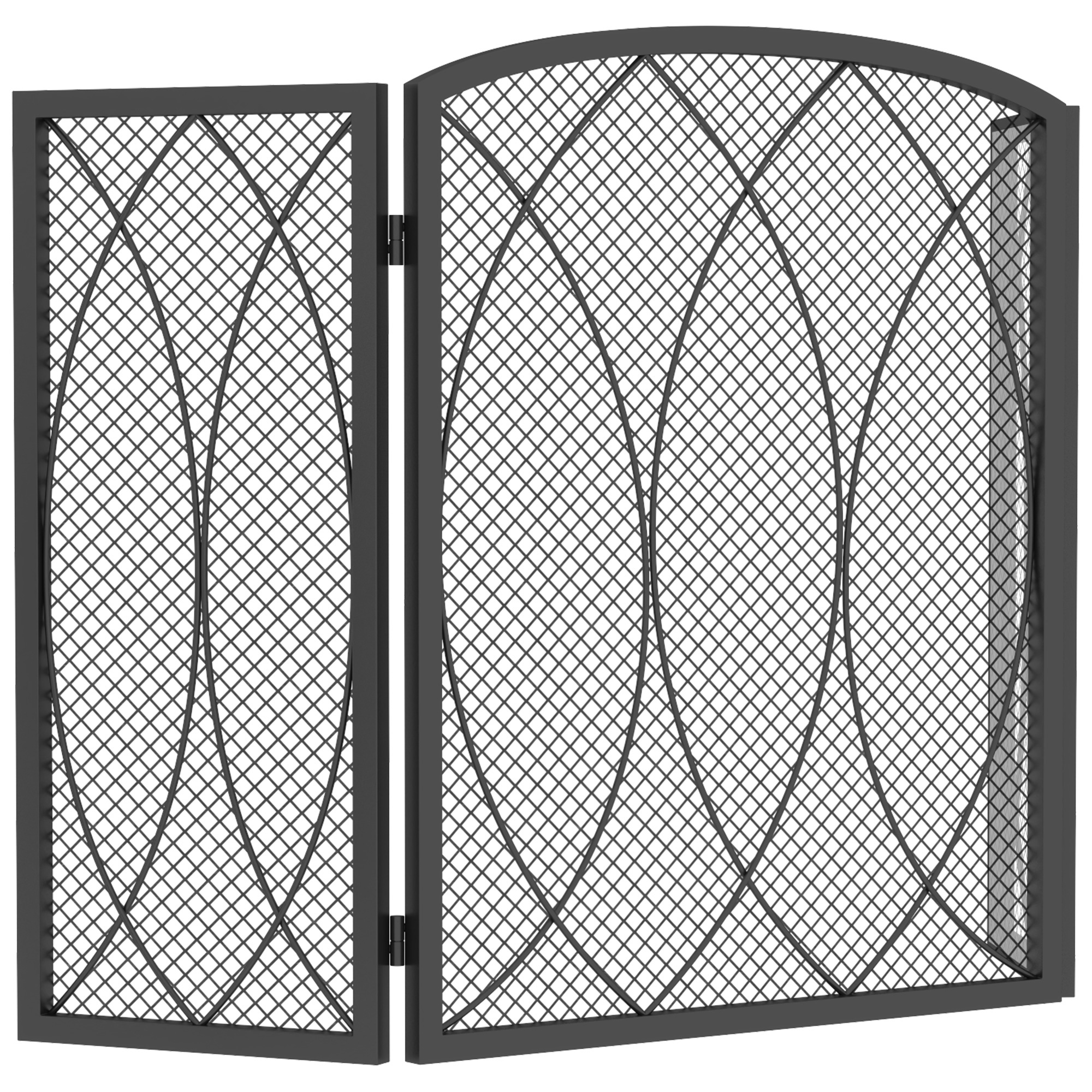 Kokkupandav 3-osaline kaminakaitse võrk, metall, must, 122 x 2 x 75 cm