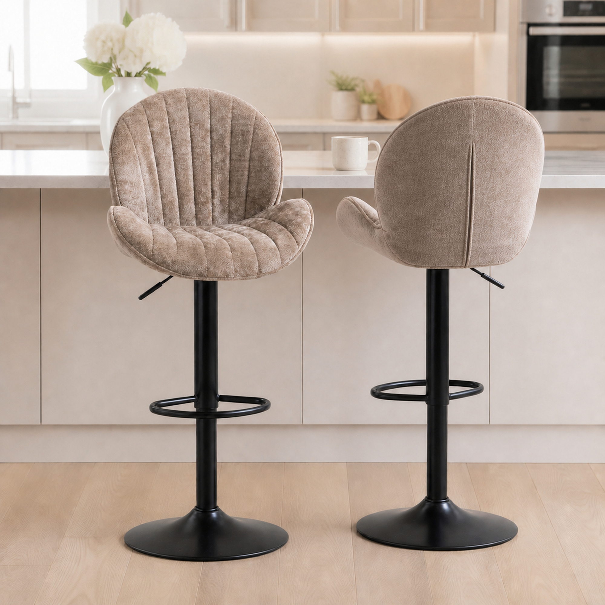 2 baarijakkaran setti, ruskea, chenillekangas, säädettävä korkeus 62-83 cm - Image 2