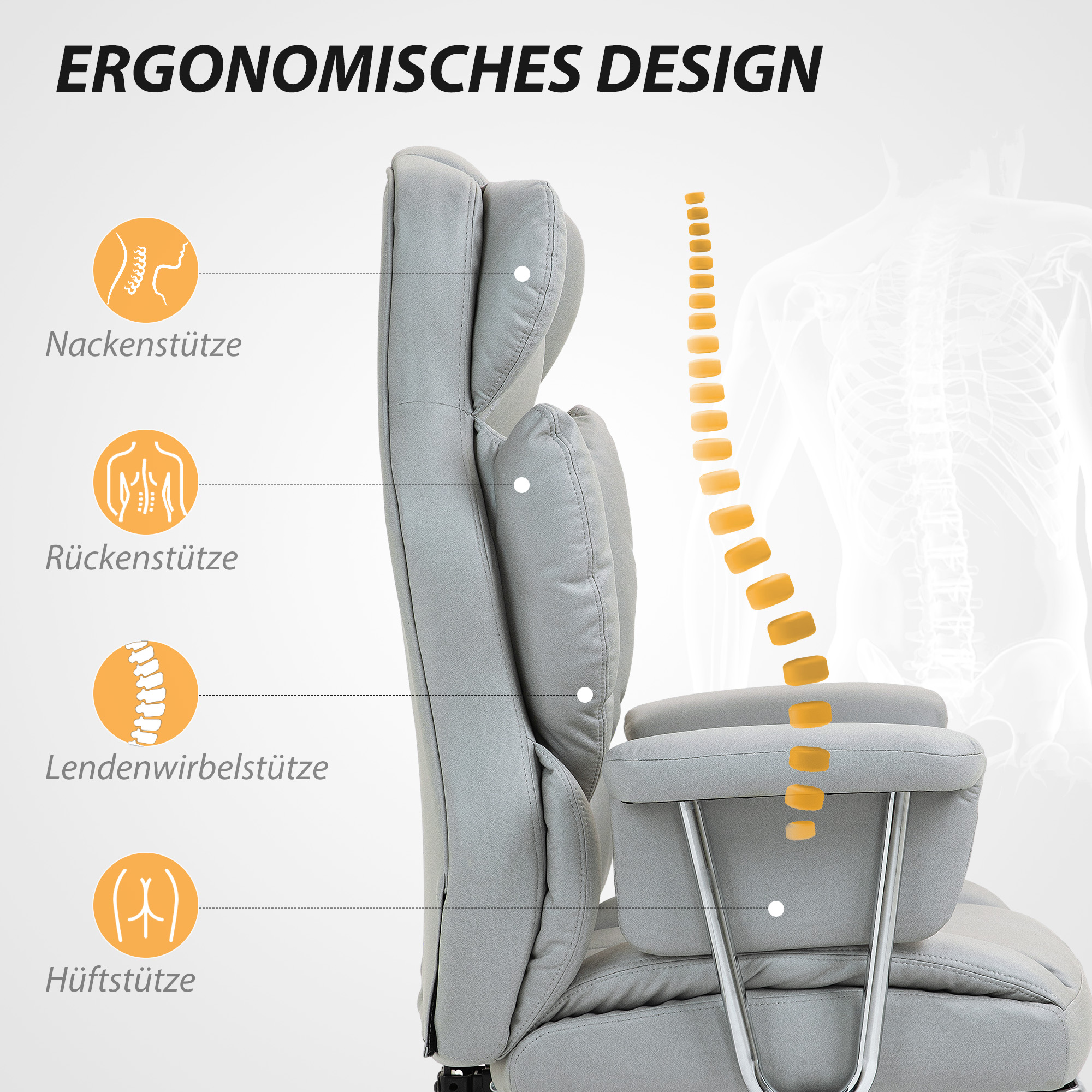 Ergonomisks biroja krēsls ar kāju balstu, gaiši pelēks, 74 x 65 x 120-128 cm - Image 4