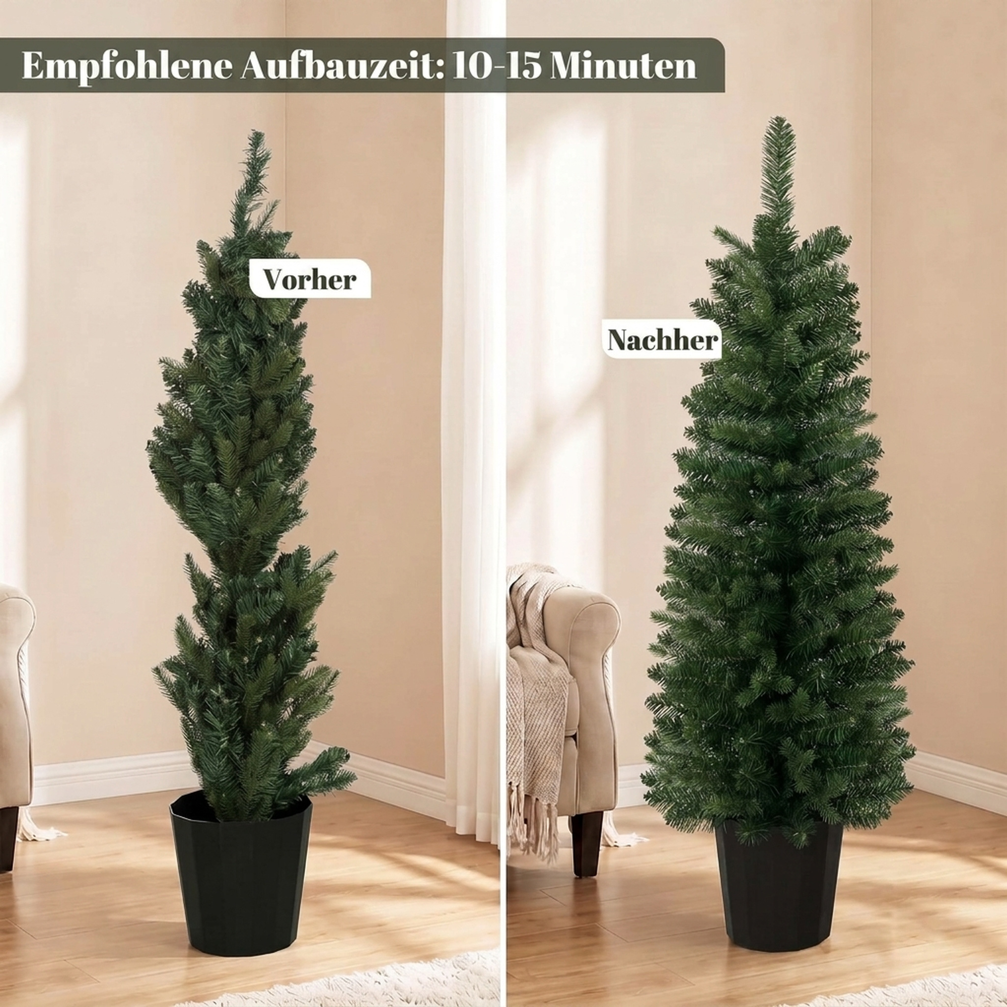 2 dirbtinių kalėdinių eglučių rinkinys, 120 cm, žalias, su vazono pagrindu - Image 7